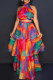 Red Celebrities Print Patchwork Half A Turtleneck Sleeveless Two Pieces