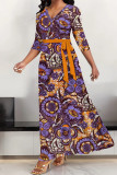 Multicolor Street Elegant Floral Print Lace Up V Neck Printed Dresses