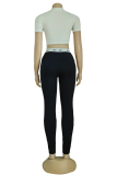 Black Casual Letter Print Patchwork O Neck Short Sleeve Two Pieces