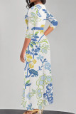 Multicolor Street Elegant Floral Print Lace Up V Neck Printed Dresses
