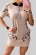 Apricot Street Print Pocket Patchwork V Neck Wrapped Skirt Dresses