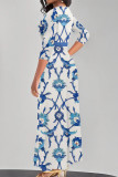 Multicolor Street Elegant Floral Print Lace Up V Neck Printed Dresses
