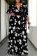 Black Casual Daily Flowers Print Lace Up V Neck Printed Plus Size Dresses