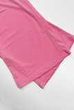 Pink Casual Letters Patchwork U Neck Short Sleeve Two Pieces