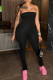 Black Sexy Casual Solid Color Backless Strapless Skinny Jumpsuits