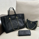 Black Casual Vacation Letters Patchwork Embossed Bags