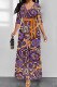 Orange Purple Street Elegant Floral Print Lace Up V Neck Printed Dresses