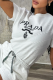 White Casual Daily Letters Draw String Embroidery Embossed O Neck Short Sleeve Two Pieces