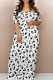 White Black Casual Print Patchwork Backless Off Shoulder Long Dresses