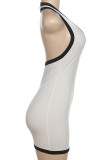 Cream White Sexy Patchwork Backless Contrast Deep V Neck Wrapped Skirt Dresses