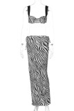 Zebra Sexy Casual Zebra Print Backless Belted Spaghetti Strap Sleeveless Two Pieces