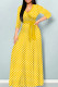 Yellow Casual Print Patchwork Strap Design V Neck Long Dresses