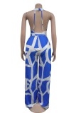 Rose Red Casual Print Backless Regular Jumpsuits