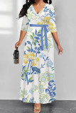 Multicolor Street Elegant Floral Print Lace Up V Neck Printed Dresses