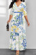 White Street Elegant Floral Print Lace Up V Neck Printed Dresses