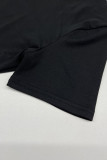 Black Casual Letters Patchwork O Neck Short Sleeve Two Pieces