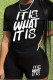Black Casual Letter Print Basic O Neck Short Sleeve Two Pieces