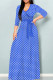 Dark Blue Casual Print Patchwork Strap Design V Neck Long Dresses