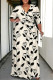 Cream White Casual Daily Flowers Print Lace Up V Neck Printed Plus Size Dresses