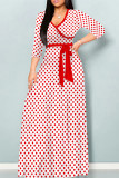 Black Red Casual Print Patchwork Strap Design V Neck Long Dresses