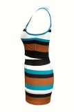 Multicolor Casual Hot Stripe Contrast O Neck Sleeveless Two Pieces