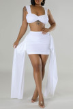 Black Sexy Solid Color Patchwork Backless Ruched Ruffled Trim Square Neck Sleeveless Two Pieces