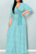 Cyan Casual Print Patchwork Strap Design V Neck Long Dresses
