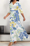 Multicolor Street Elegant Floral Print Lace Up V Neck Printed Dresses
