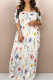 Multicolor Casual Print Patchwork Backless Off Shoulder Long Dresses