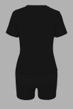 Red Casual Letter Print Basic O Neck Short Sleeve Two Pieces
