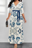Multicolor Street Elegant Floral Print Lace Up V Neck Printed Dresses