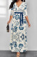 Cream White Street Elegant Floral Print Lace Up V Neck Printed Dresses
