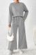 Grey Casual Solid Color Draw String Pocket Patchwork O Neck Long Sleeve Two Pieces