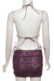 Red Sportswear Print Patchwork Backless Strap Design 3 Piece Sets