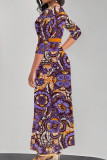 Multicolor Street Elegant Floral Print Lace Up V Neck Printed Dresses