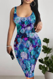 Pink Sexy Gradient Print Leopard Print Contrast U Neck Printed Dresses