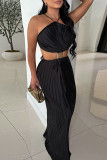White Celebrities Solid Color Hollow Out Patchwork Backless Ruched Halter Long Dresses