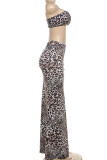 Leopard Print Sexy Leopard Print Hollow Out Patchwork Backless Strap Design Strapless Sleeveless Two Pieces