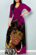 Purple Casual Street Figure Print Lace Up V Neck Printed Dresses
