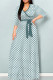 Light Green Casual Print Patchwork Strap Design V Neck Long Dresses