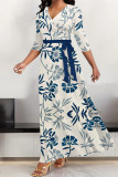 Multicolor Street Elegant Floral Print Lace Up V Neck Printed Dresses