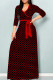 Black Red Casual Print Patchwork Strap Design V Neck Long Dresses