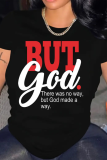 Black Casual Street Letter Print Contrast O Neck T-Shirts
