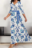 Multicolor Street Elegant Floral Print Lace Up V Neck Printed Dresses