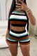 Multicolor Casual Hot Stripe Contrast O Neck Sleeveless Two Pieces