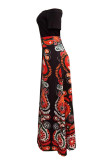 Orange Celebrities Print Patchwork Off Shoulder Long Dresses