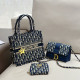 Deep Blue Casual Daily Letters Patchwork Metal Accessories Trim Bags