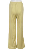Khaki Casual Solid Color Hollow Out Pocket Patchwork Zipper Loose Mid Waist Wide Leg Patchwork Bottoms