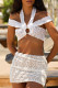 White Street Solid Color Hollow Out Patchwork Backless Halter Two Pieces