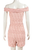 Pink Celebrities Solid Color Hollow Out Patchwork Backless Off Shoulder Skinny Rompers